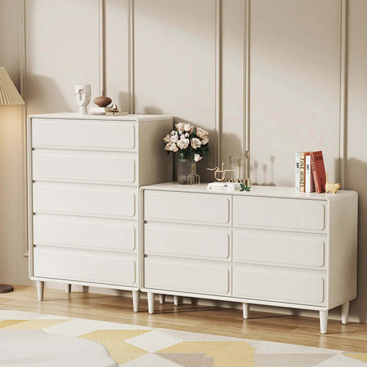 Modern White Wood Rectangular Dresser