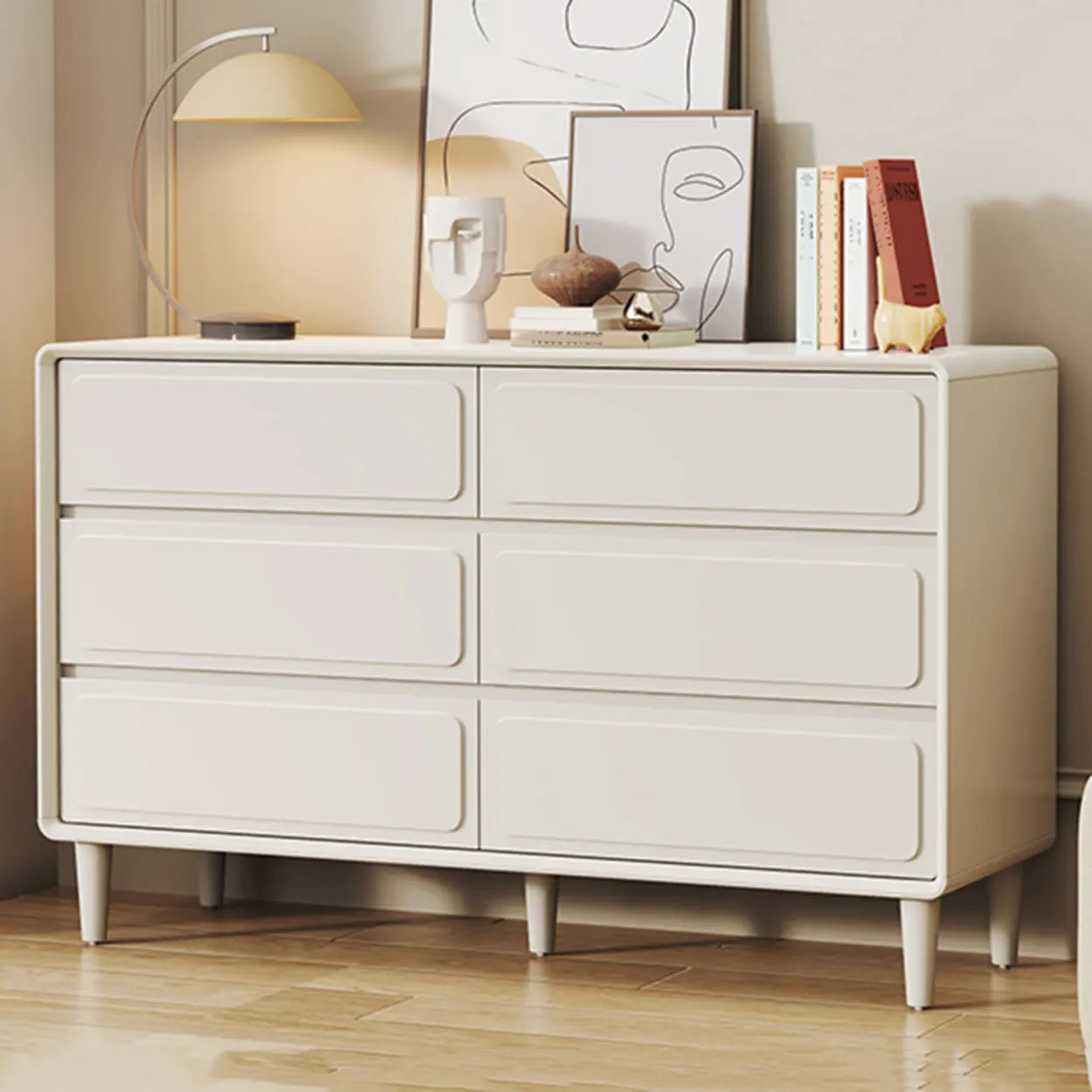 Modern White Wood Rectangular Dresser