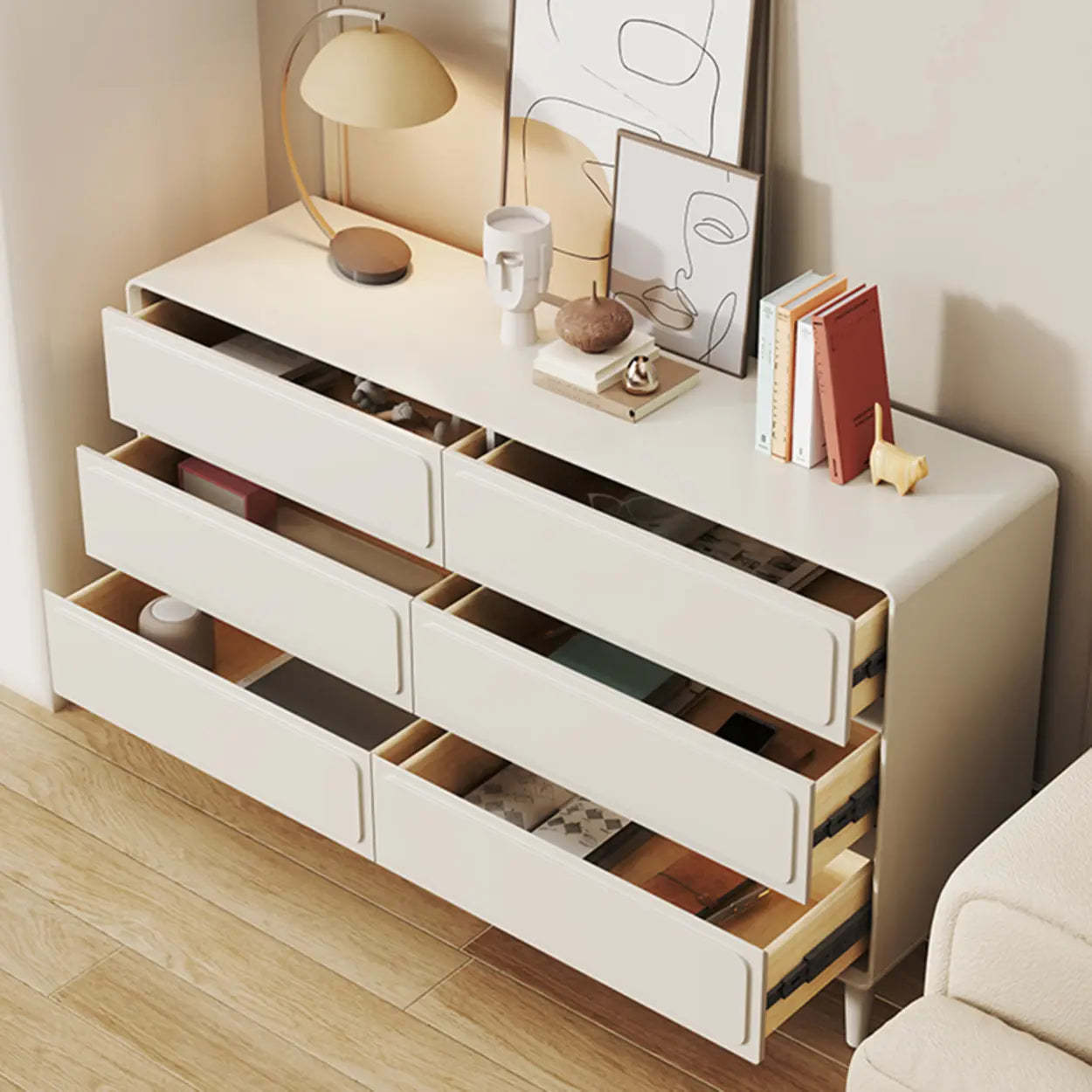 Modern White Wood Rectangular Dresser