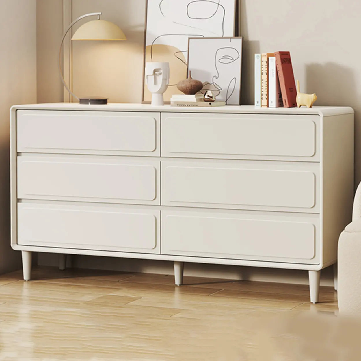 Modern White Wood Rectangular Dresser