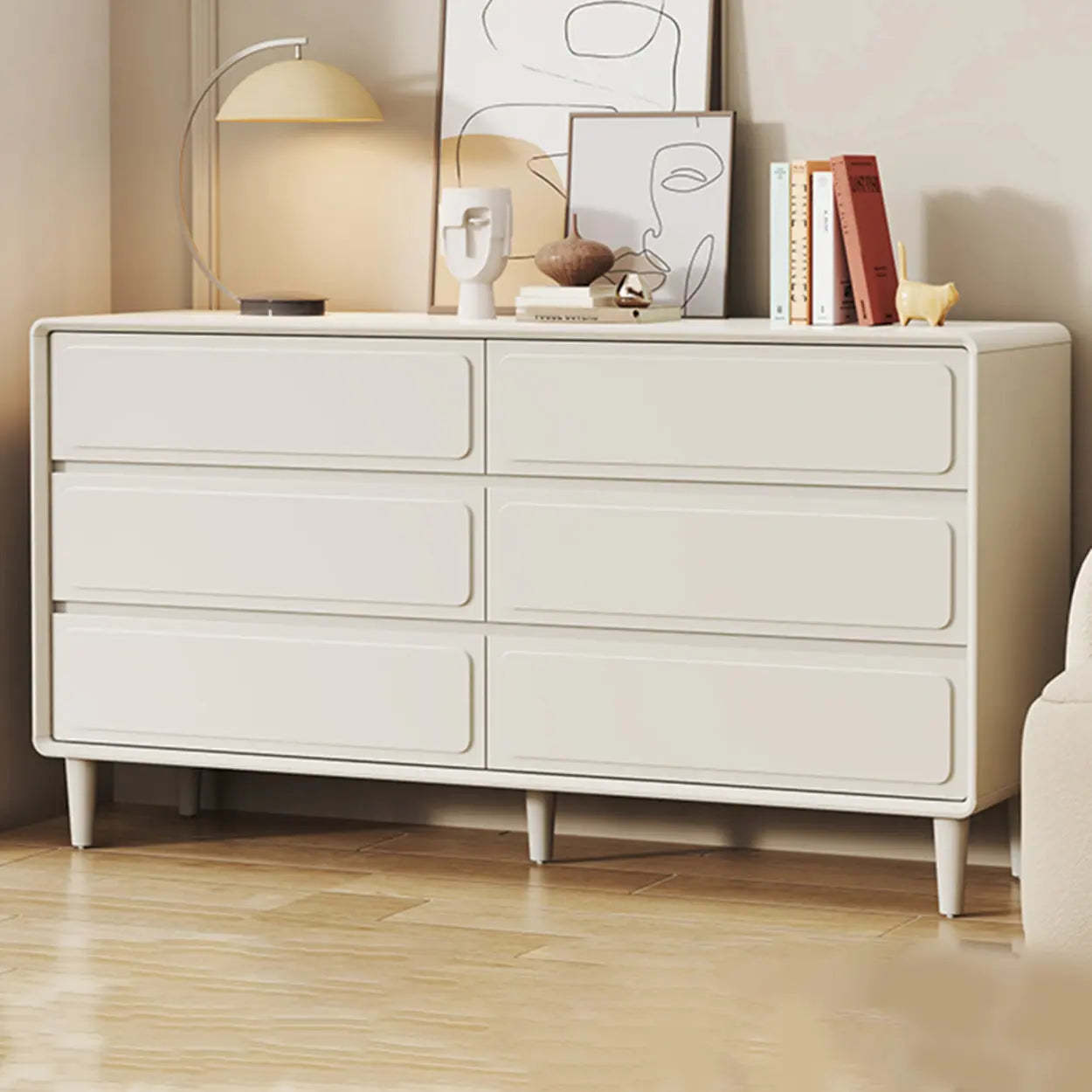 Modern White Wood Rectangular Dresser