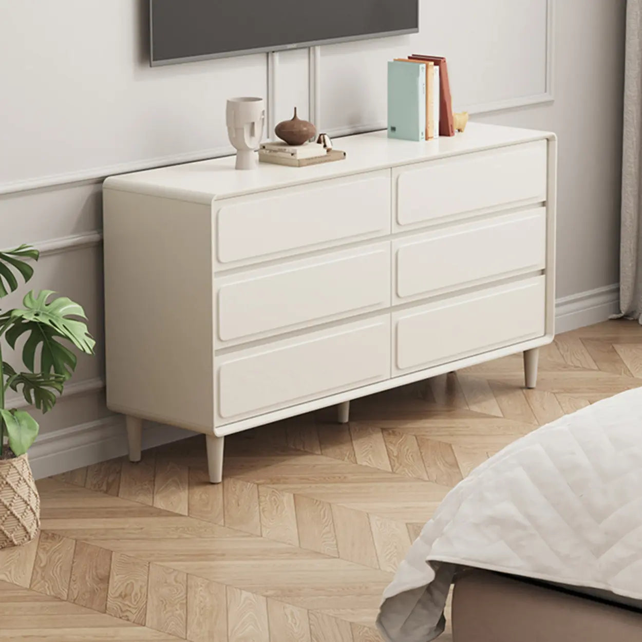 Modern White Wood Rectangular Dresser