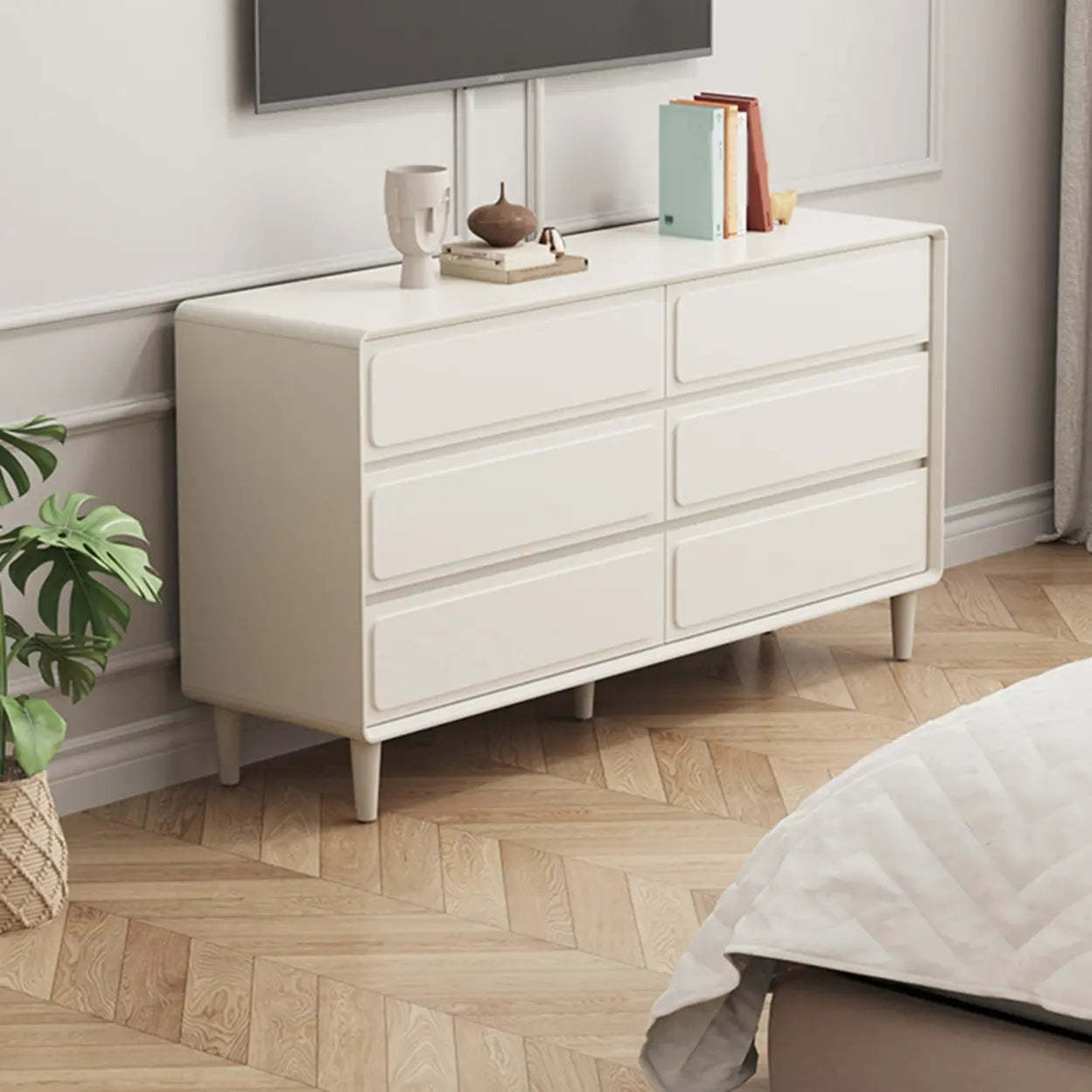 Modern White Wood Rectangular Dresser