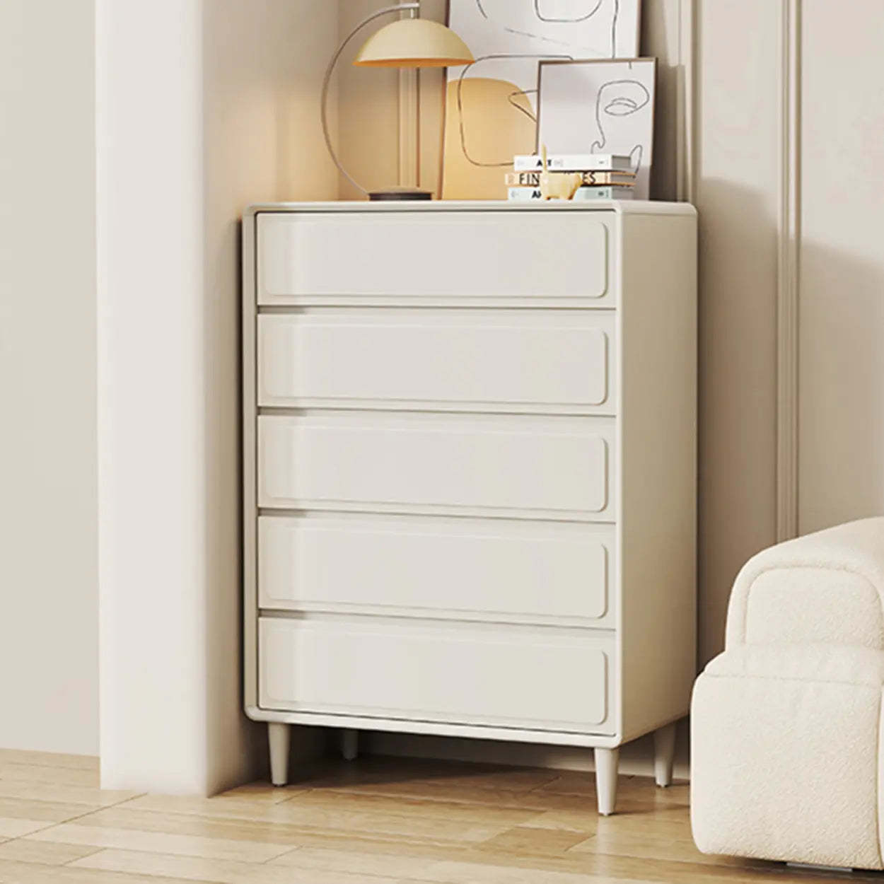 Modern White Wood Rectangular Dresser