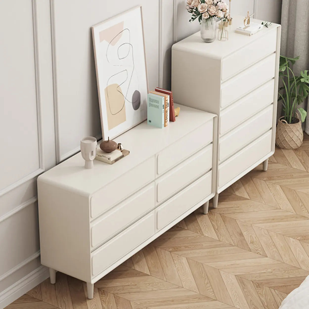 Modern White Wood Rectangular Dresser