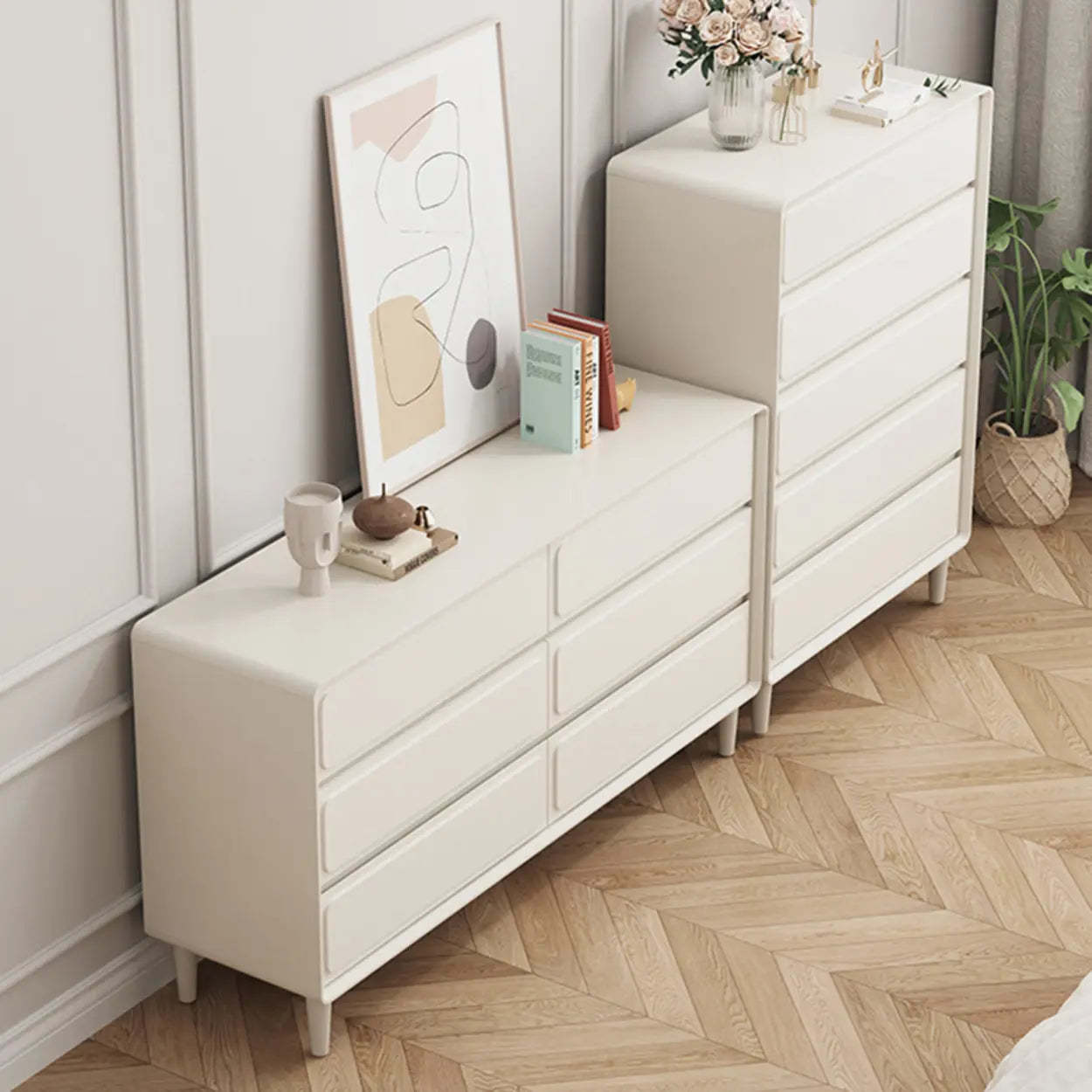Modern White Wood Rectangular Dresser