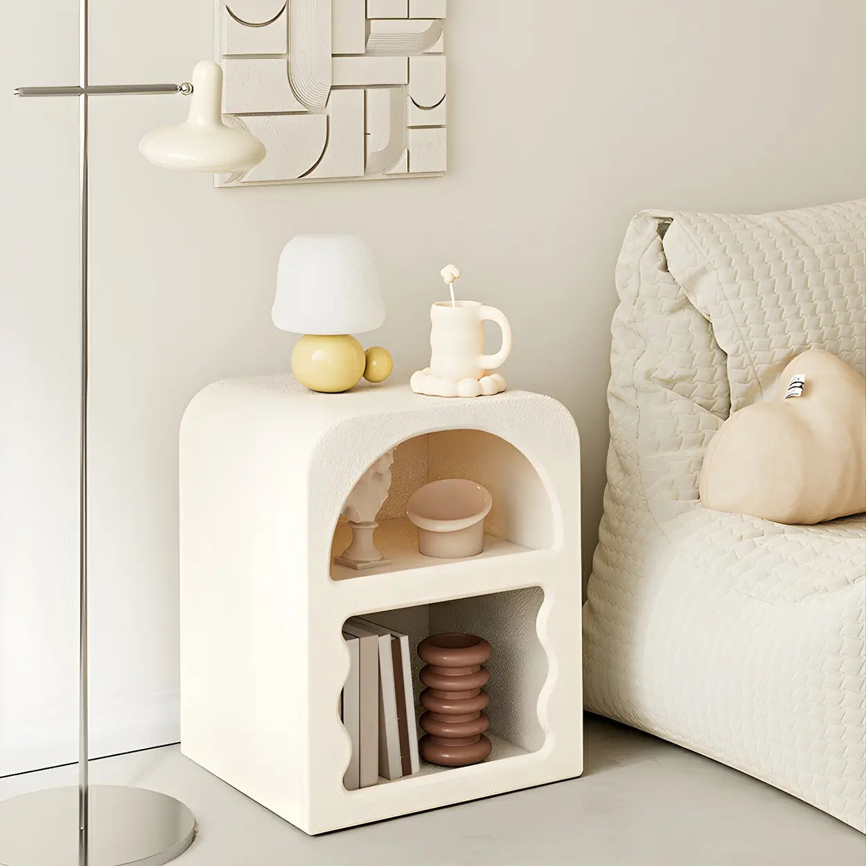 Modern Rectangular White Wood Open-Shelf Nightstand — 2 Piece Set