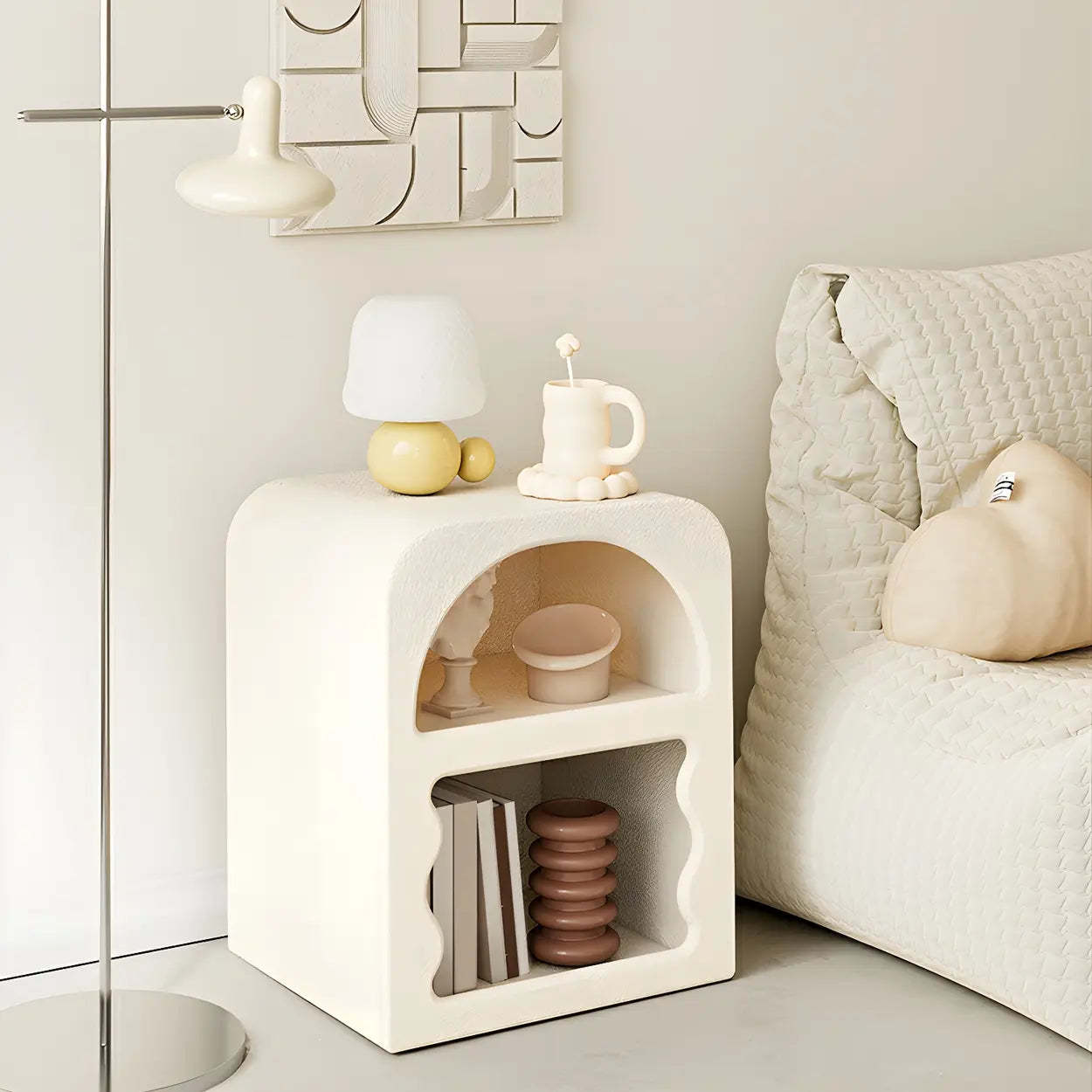 Modern Rectangular White Wood Open-Shelf Nightstand — 2 Piece Set