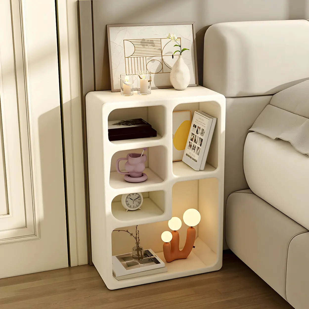 Modern rectangular open-shelf white nightstands — 15.7" L x 7.9" W x 23.6" H / Set of 1