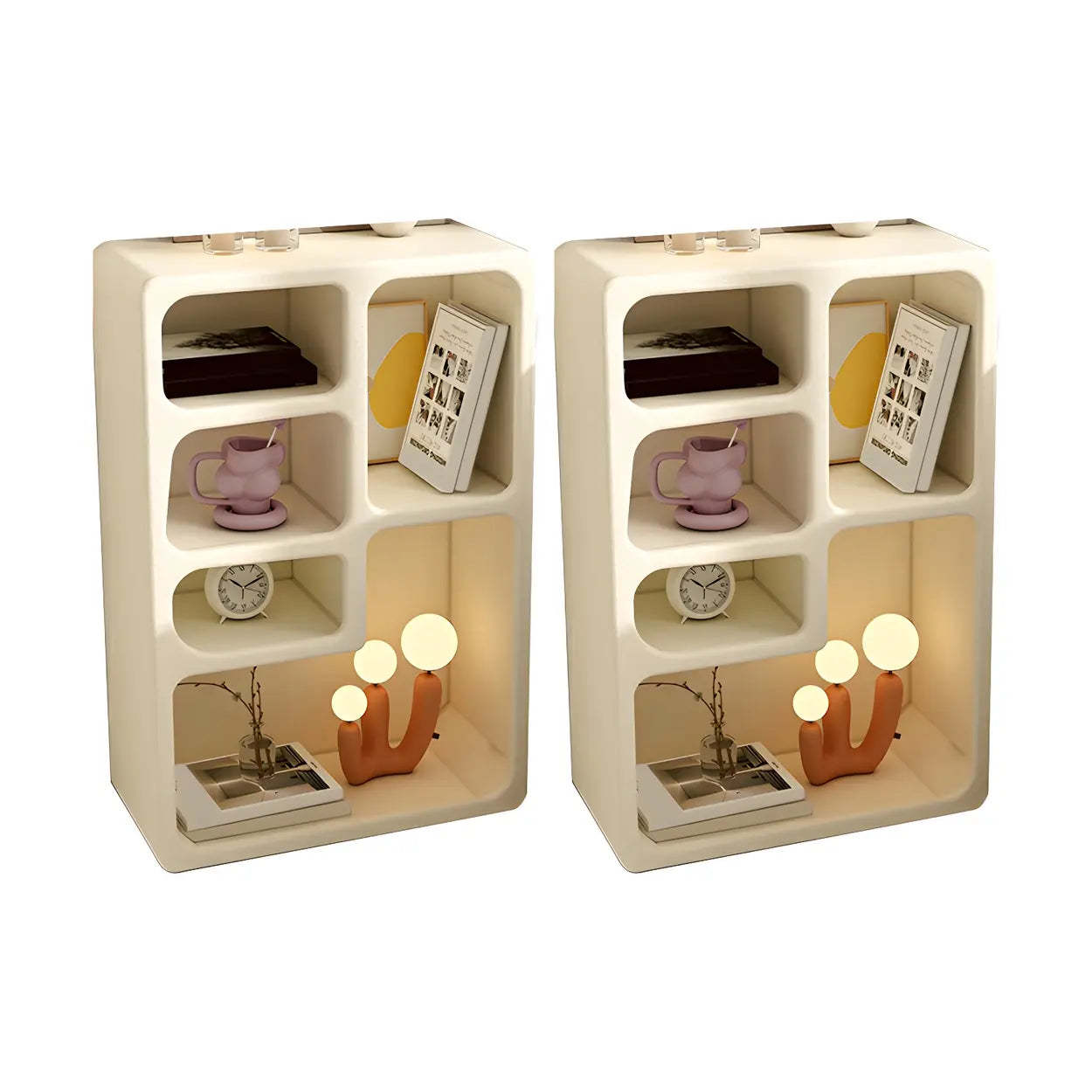 Modern Rectangular White Wood Open-Shelf Nightstand