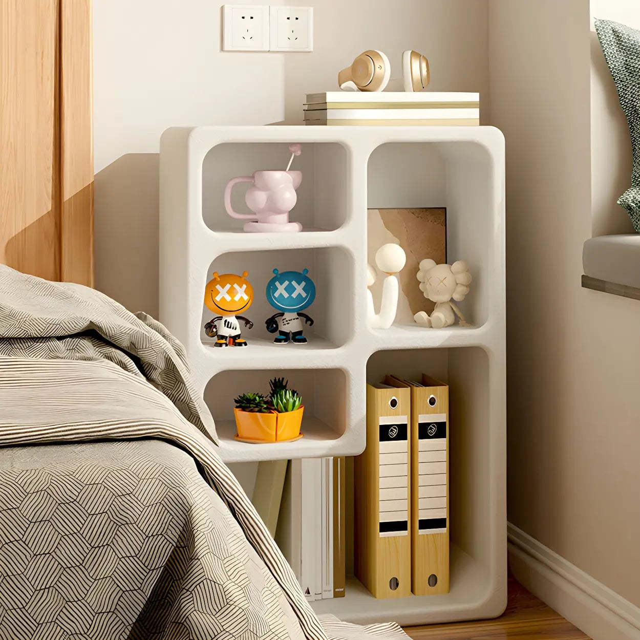 Modern Rectangular White Wood Open-Shelf Nightstand