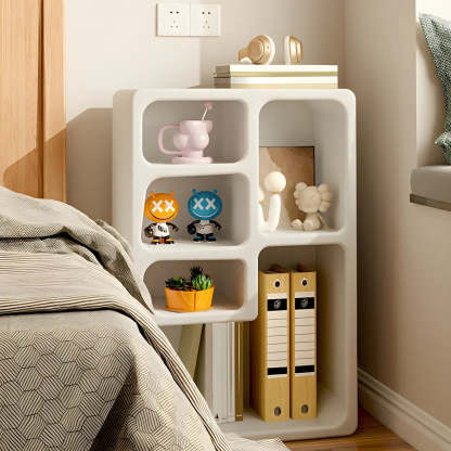 Modern Rectangular White Wood Open-Shelf Nightstand