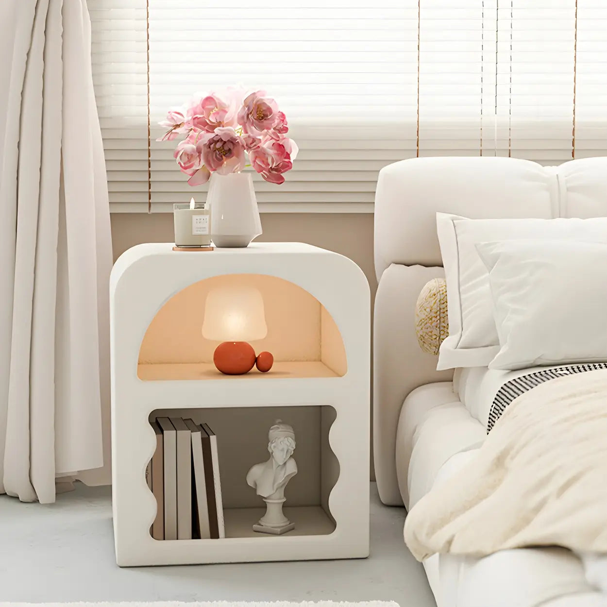Modern Rectangular White Wood Open-Shelf Nightstand