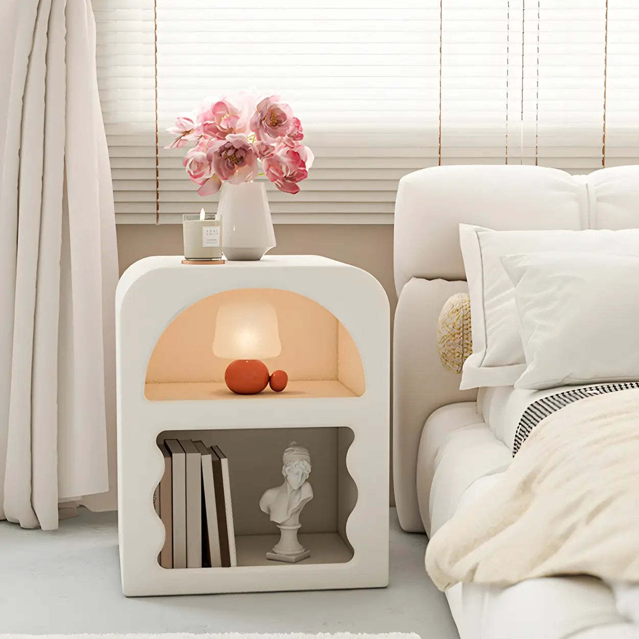 Modern Rectangular White Wood Open-Shelf Nightstand