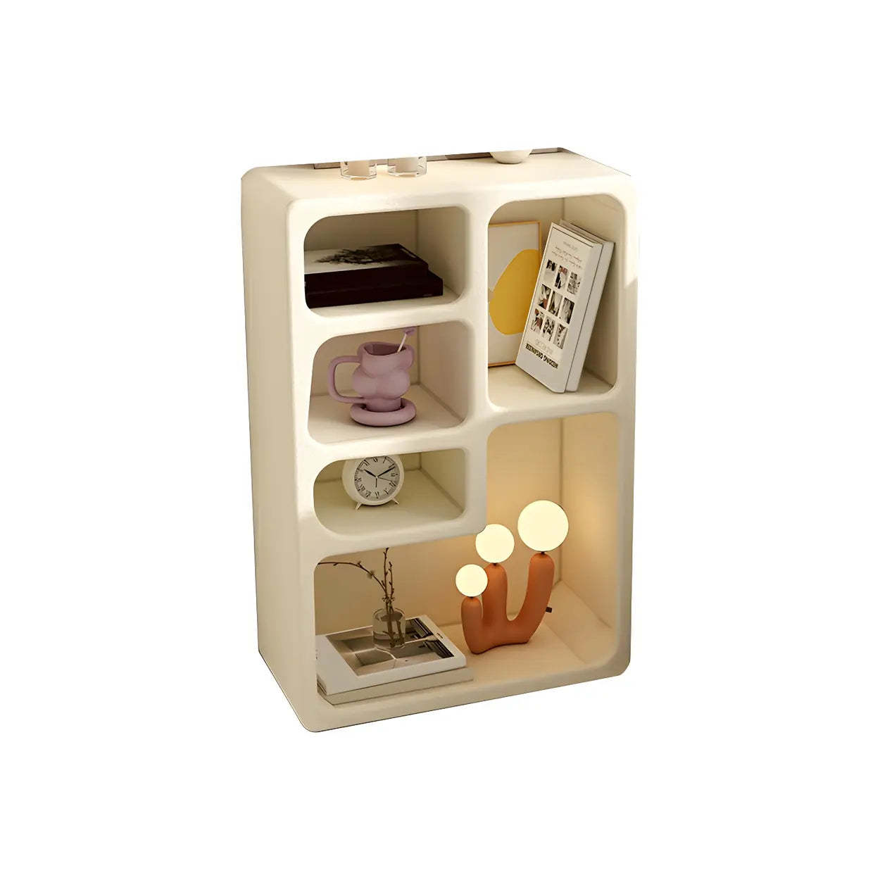 Modern Rectangular White Wood Open-Shelf Nightstand