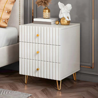 Stylish Rectangular White Wood Nightstand with Drawers — 1 Piece