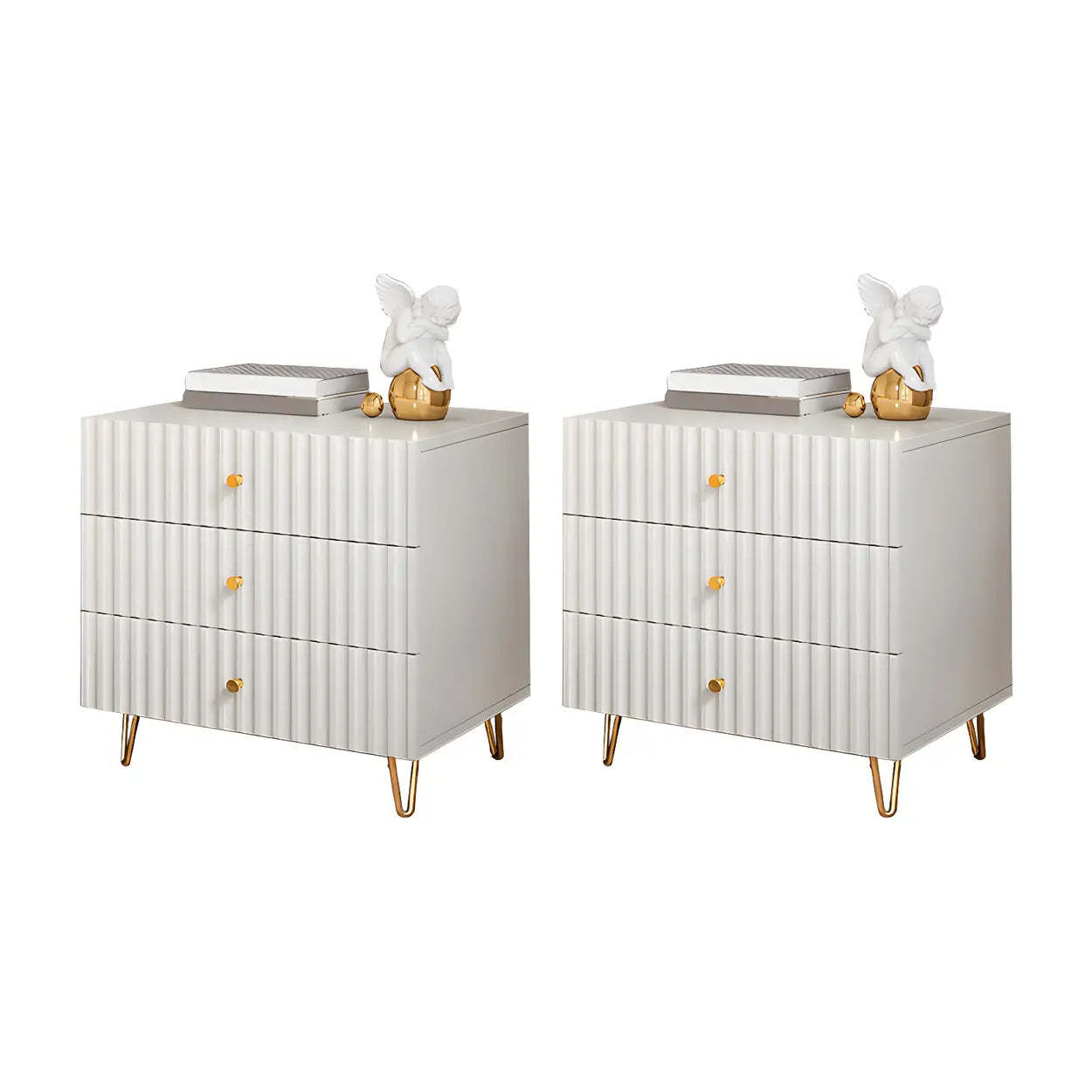 Stylish Rectangular White Wood Nightstand with Drawers — 2 Piece Set