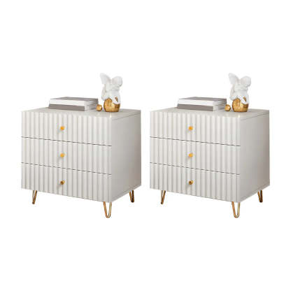 Stylish Rectangular White Wood Nightstand with Drawers — 2 Piece Set
