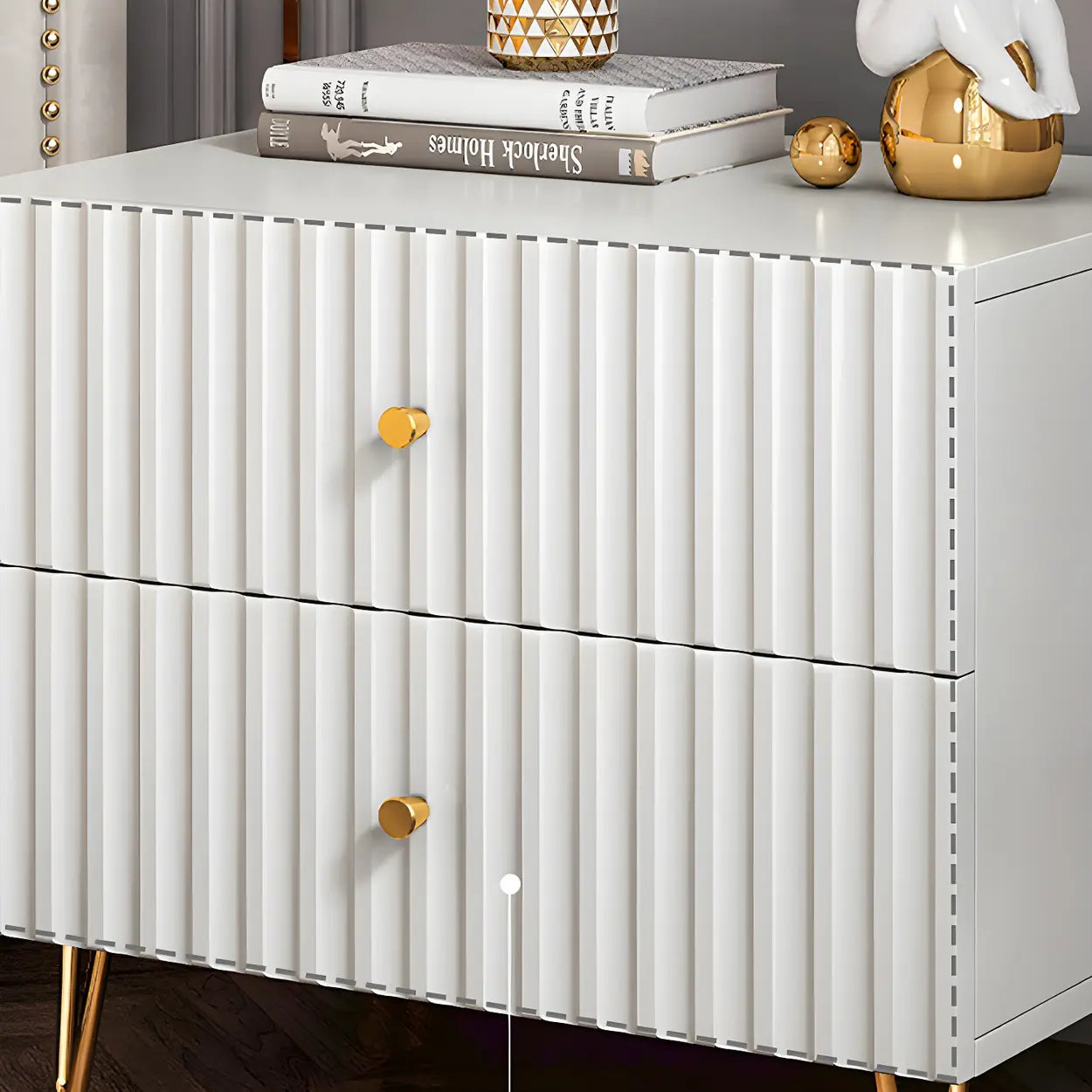 Stylish Rectangular White Wood Nightstand with Drawers — 1 Piece