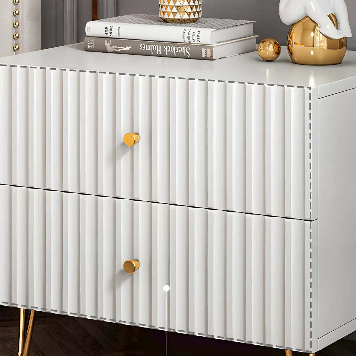 Stylish Rectangular White Wood Nightstand with Drawers — 1 Piece