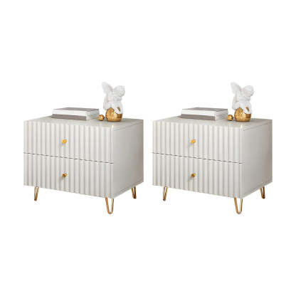 Stylish Rectangular White Wood Nightstand with Drawers — 2 Piece Set