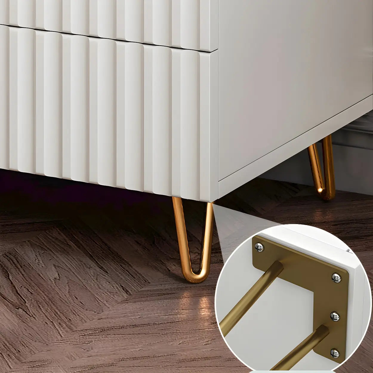 Stylish Rectangular White Wood Nightstand with Drawers — 2 Piece Set