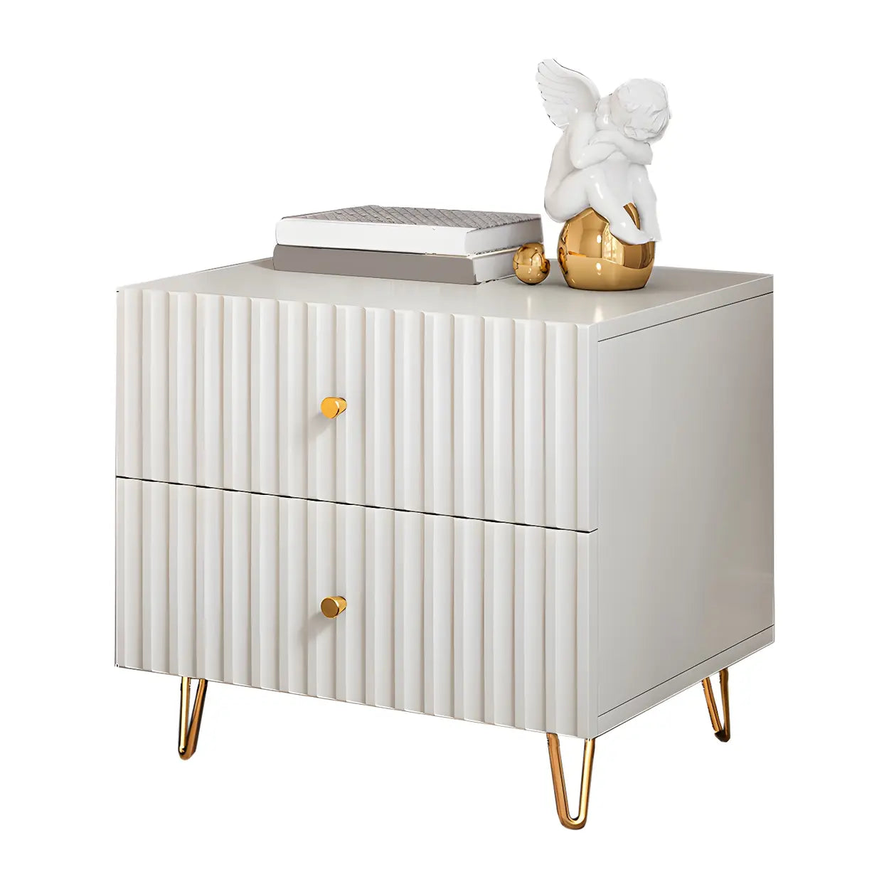 Stylish Rectangular White Wood Nightstand with Drawers — 1 Piece