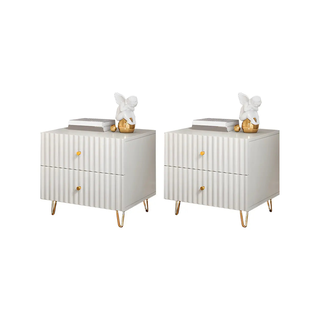 Stylish Rectangular White Wood Nightstand with Drawers — 2 Piece Set
