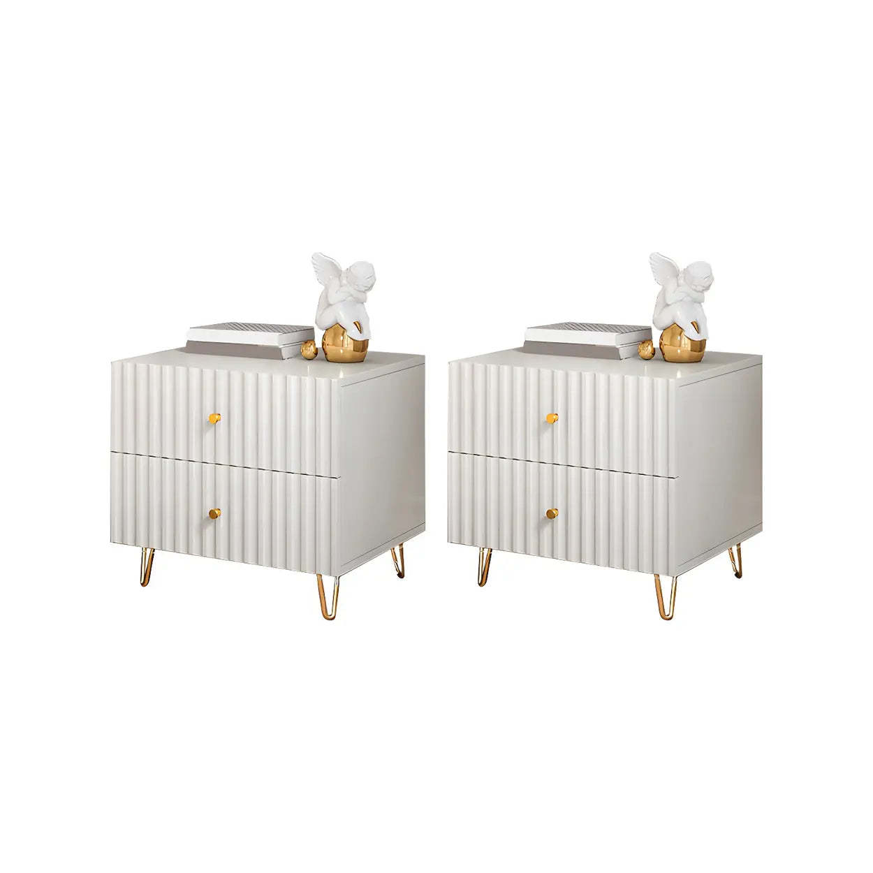Stylish Rectangular White Wood Nightstand with Drawers — 2 Piece Set