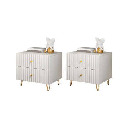 Stylish Rectangular White Wood Nightstand with Drawers — 2 Piece Set