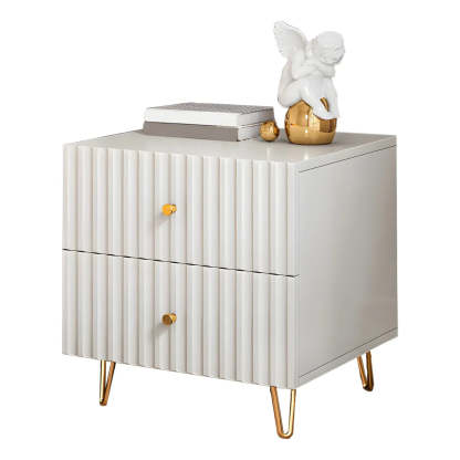 Stylish Rectangular White Wood Nightstand with Drawers