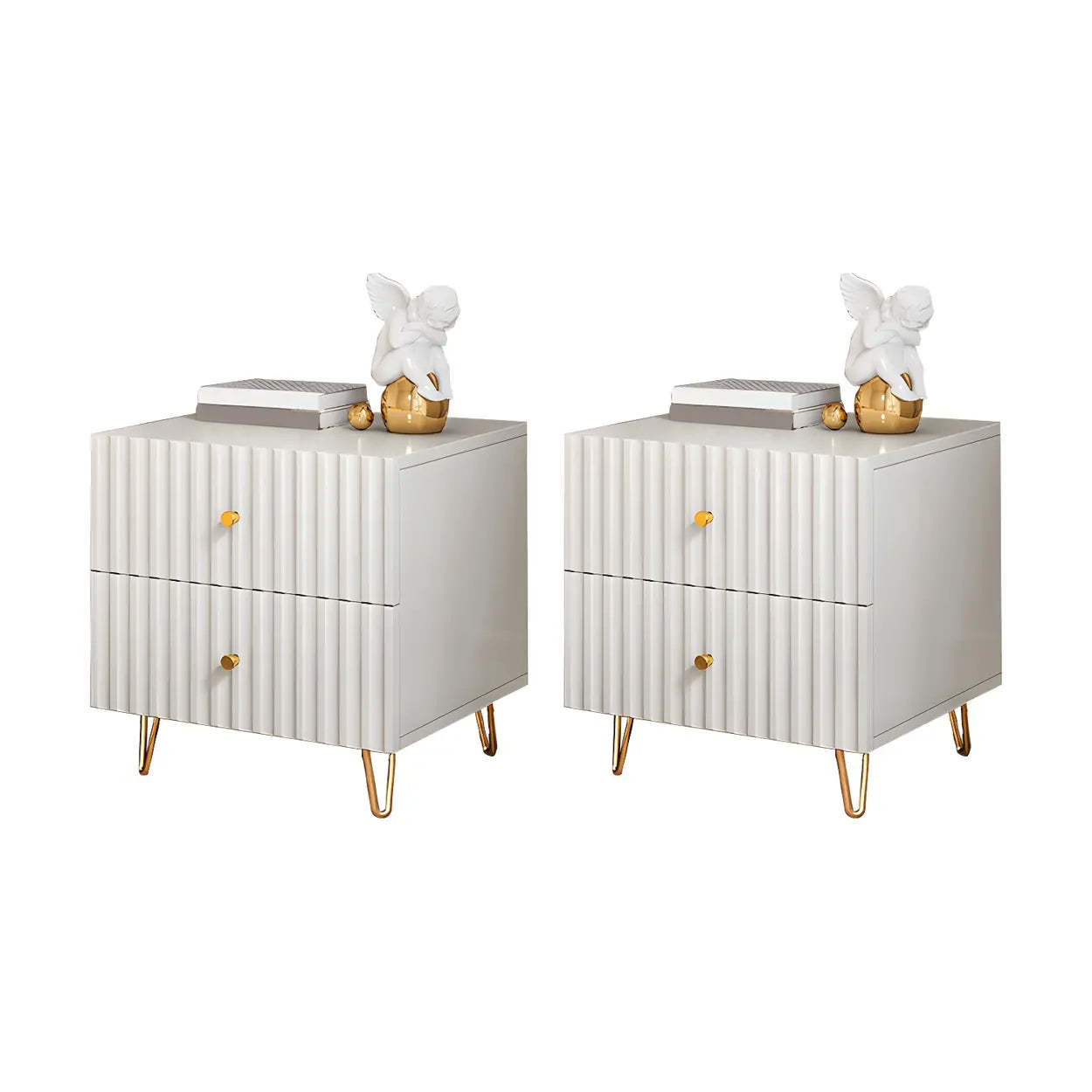 Stylish Rectangular White Wood Nightstand with Drawers