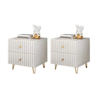 Stylish Rectangular White Wood Nightstand with Drawers