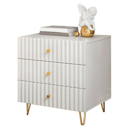 Stylish Rectangular White Wood Nightstand with Drawers