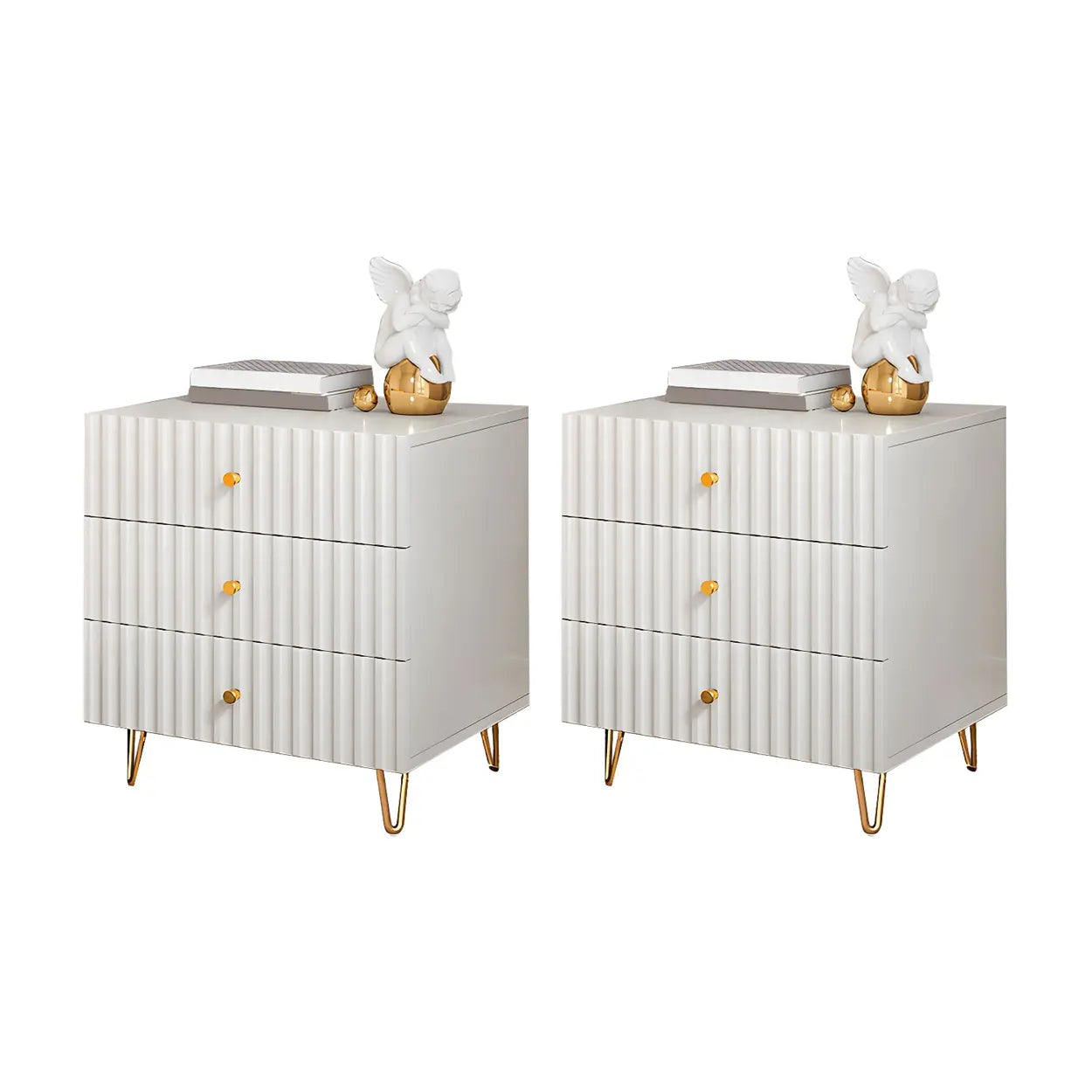 Stylish Rectangular White Wood Nightstand with Drawers