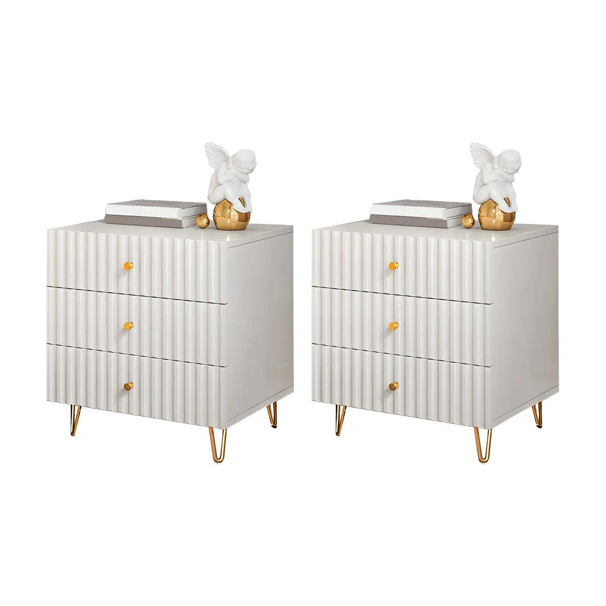 Stylish Rectangular White Wood Nightstand with Drawers