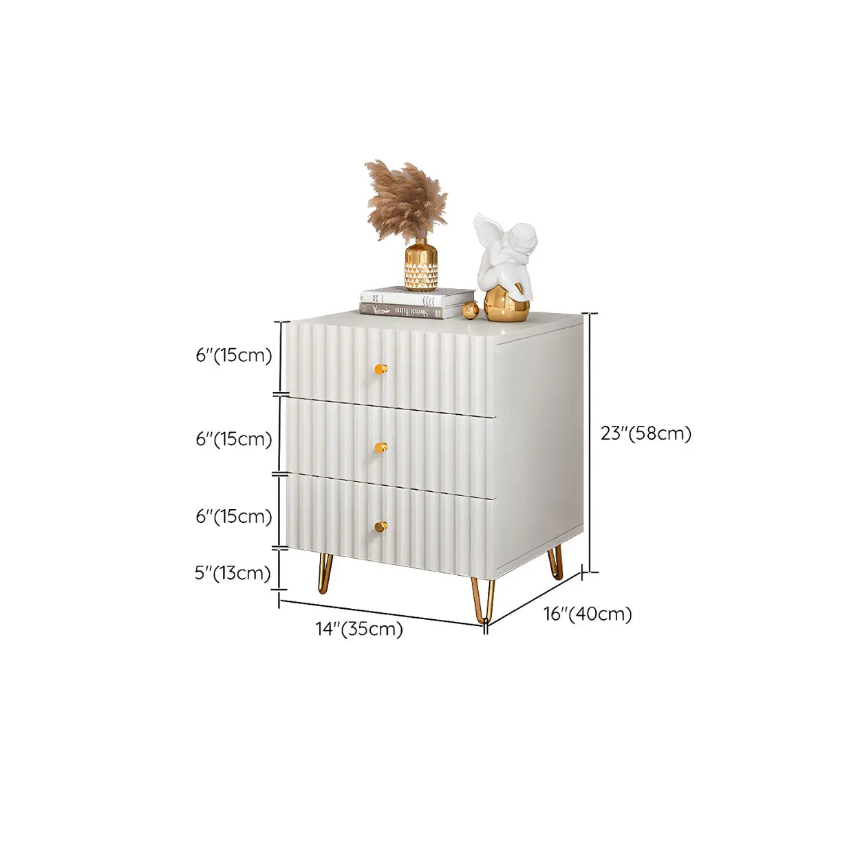 Stylish Rectangular White Wood Nightstand with Drawers