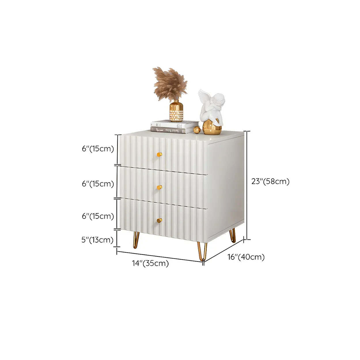 Stylish Rectangular White Wood Nightstand with Drawers