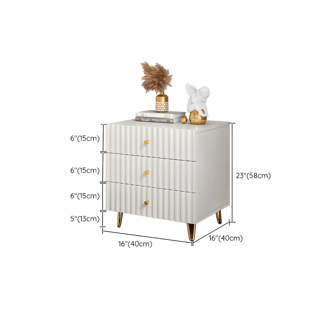 Stylish Rectangular White Wood Nightstand with Drawers