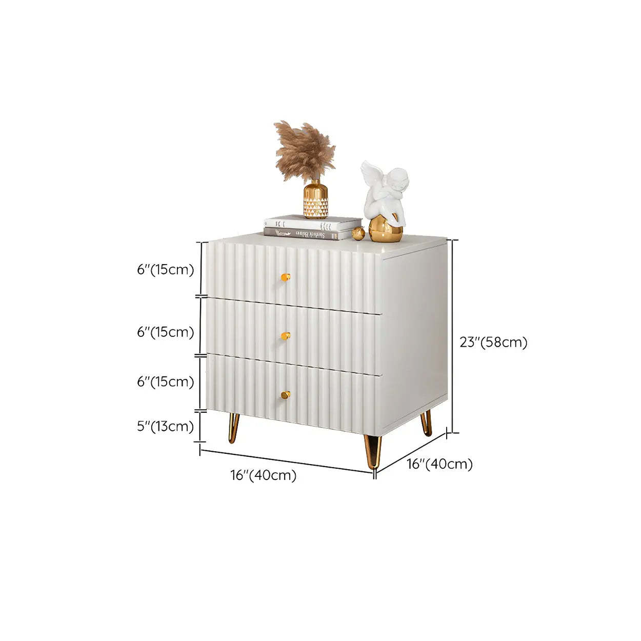 Stylish Rectangular White Wood Nightstand with Drawers