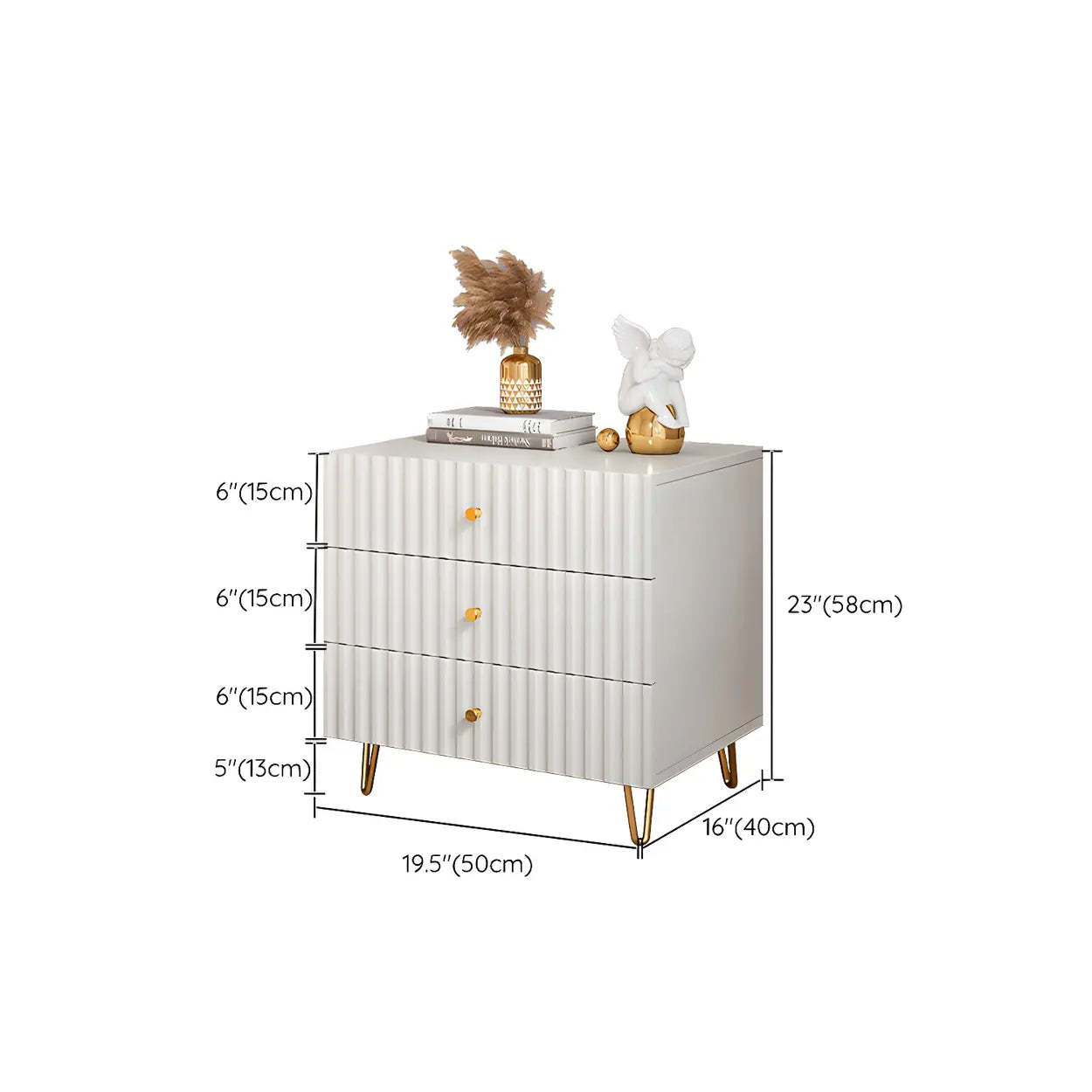 Stylish Rectangular White Wood Nightstand with Drawers