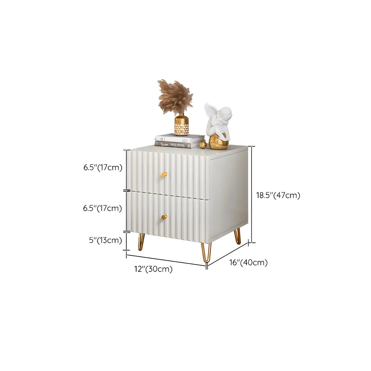 Stylish Rectangular White Wood Nightstand with Drawers