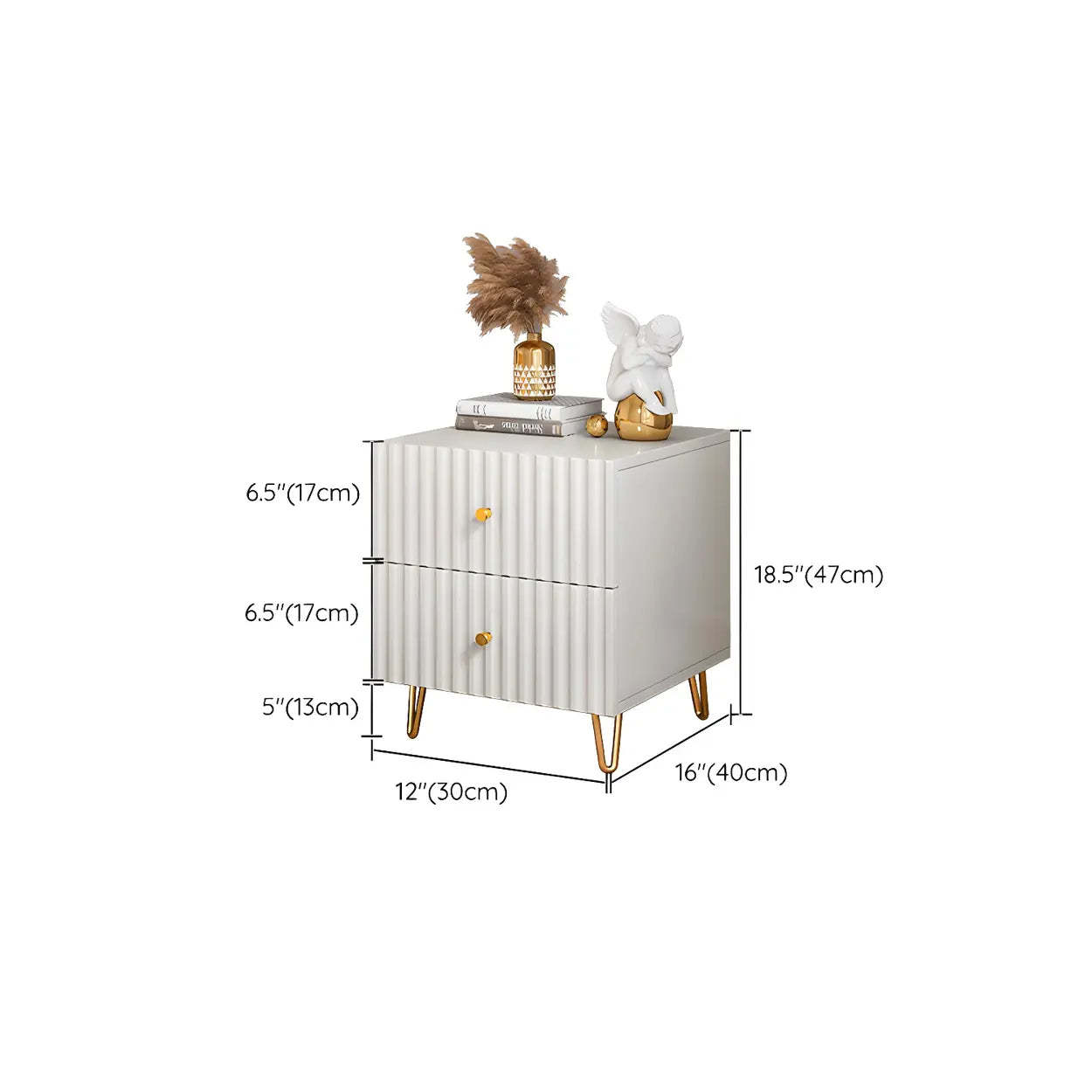 Stylish Rectangular White Wood Nightstand with Drawers