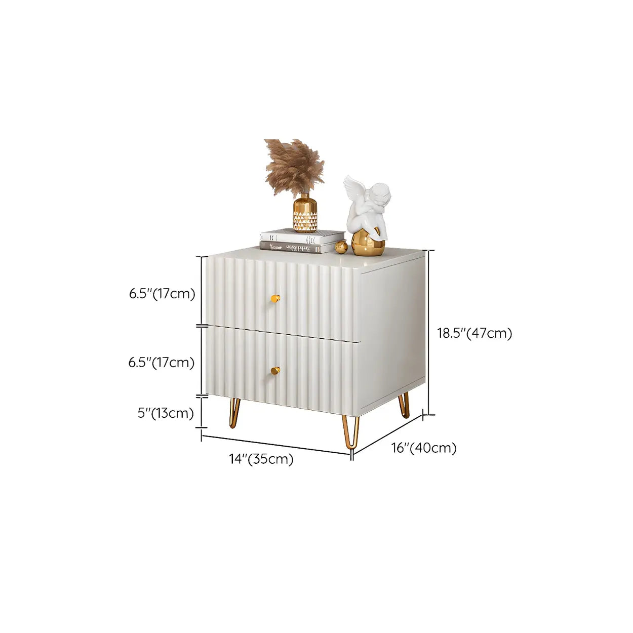 Stylish Rectangular White Wood Nightstand with Drawers