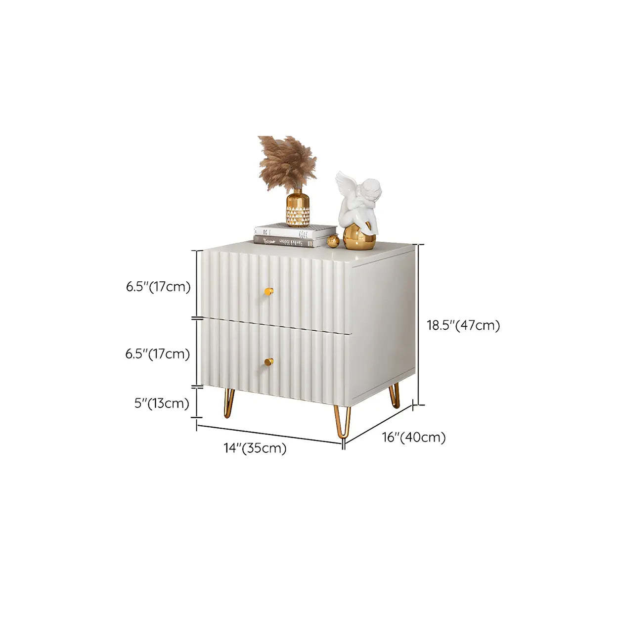 Stylish Rectangular White Wood Nightstand with Drawers