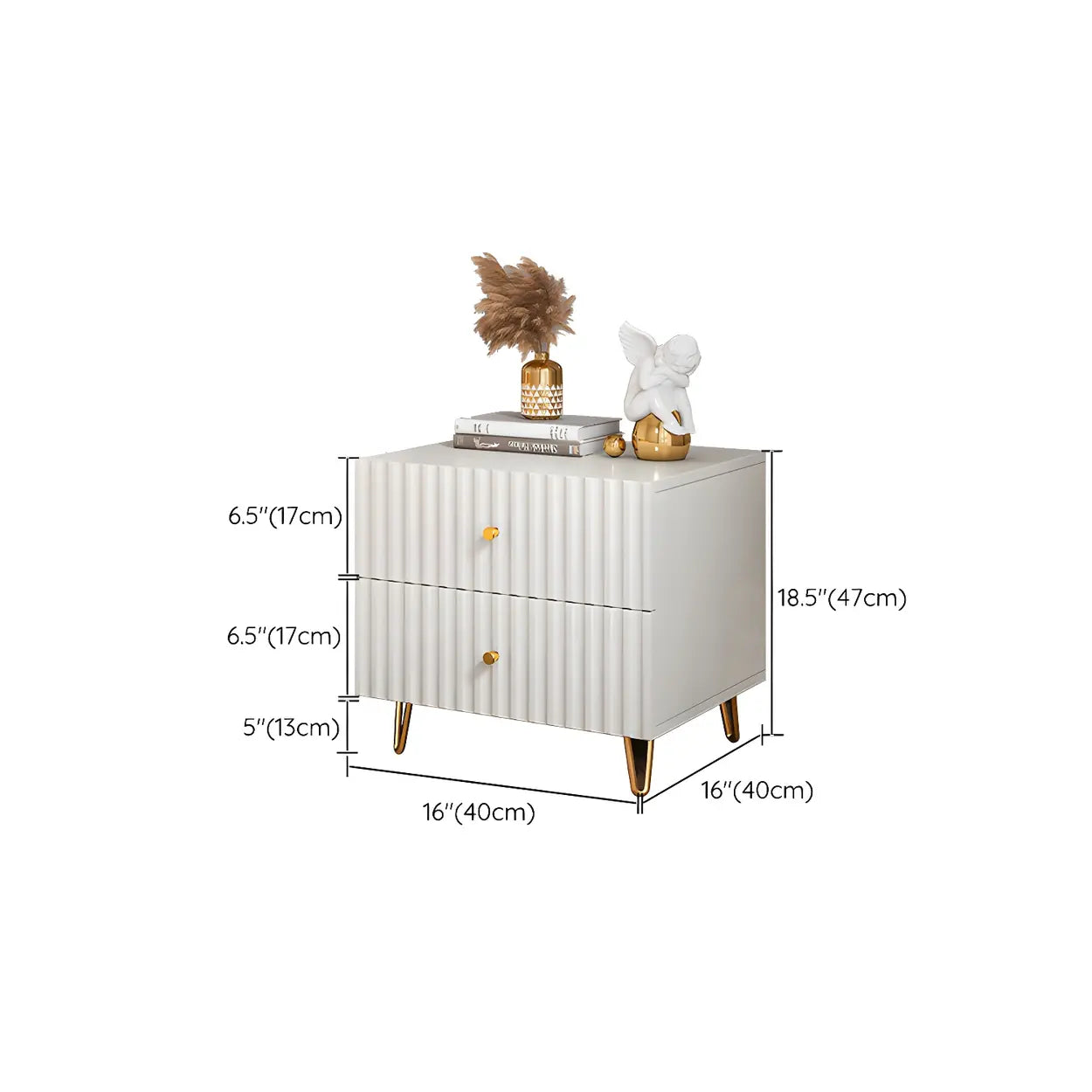 Stylish Rectangular White Wood Nightstand with Drawers