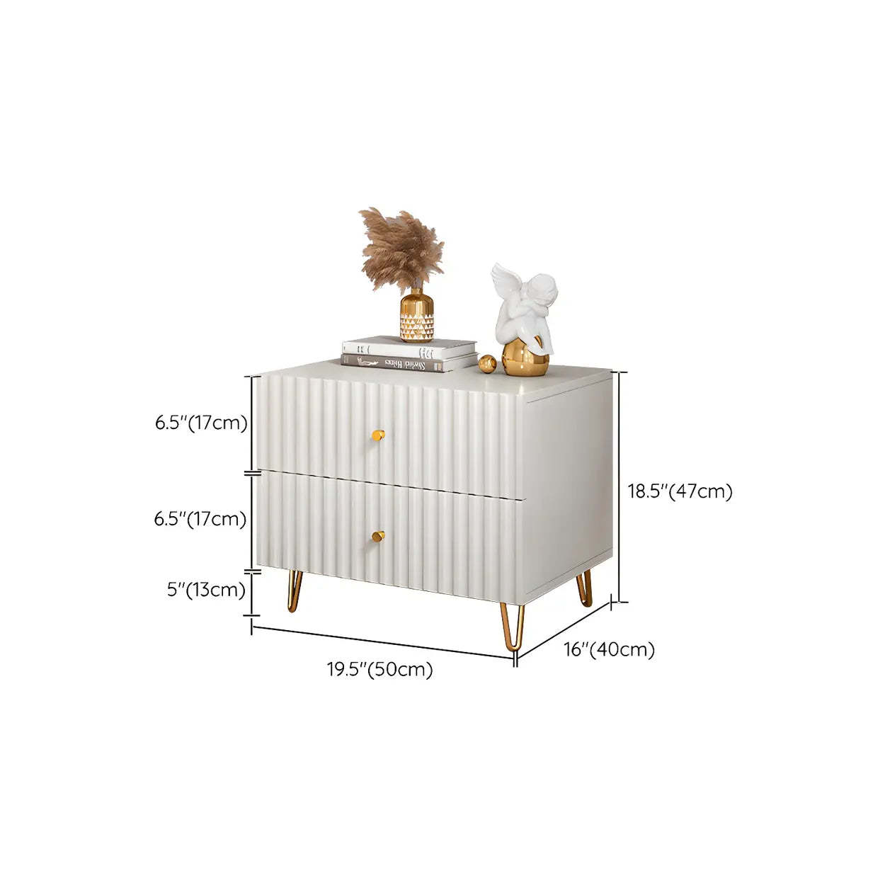 Stylish Rectangular White Wood Nightstand with Drawers