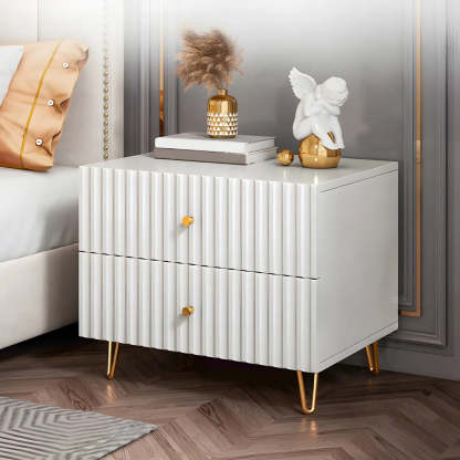 Stylish Rectangular White Wood Nightstand with Drawers — 2 Piece Set