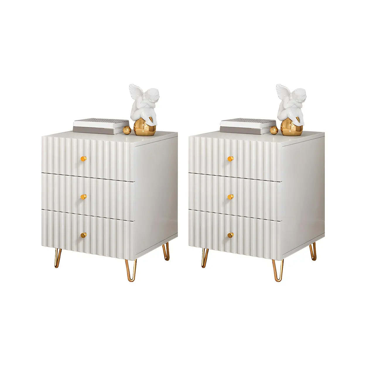 Stylish Rectangular White Wood Nightstand with Drawers — 1 Piece