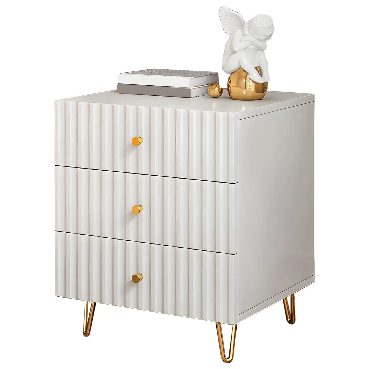 Stylish Rectangular White Wood Nightstand with Drawers — 1 Piece